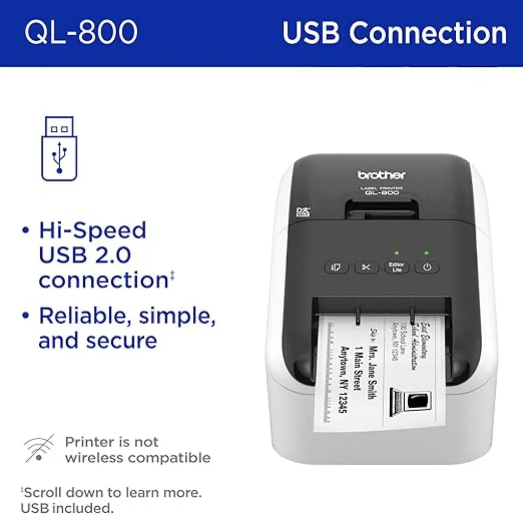 Brother QL-800 High-Speed Professional Label Printer Black & Red Printing Auto Cutter USB Connectivity-tpstech.in