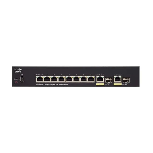 Cisco SG250-10P 10-Port Gigabit Smart Switch with PoE+ and 2 Combo SFP Ports-tpstech.in