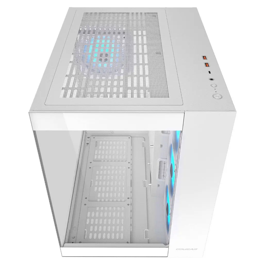 Cougar FV150 RGB Tempered Glass Mid Tower Dual-Chamber ATX Computer Case with 4 Pre-Installed ARGB Fans- White-tpstech.in