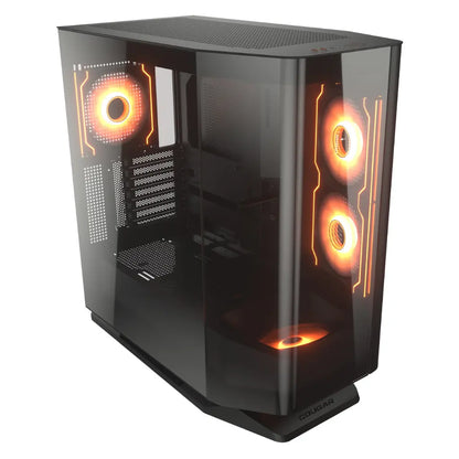 Cougar FV270 RGB Tempered Glass Mid‑Tower Computer Case with E‑ATX Support, Angled Airflow & ARGB Fans - Black-tpstech.in