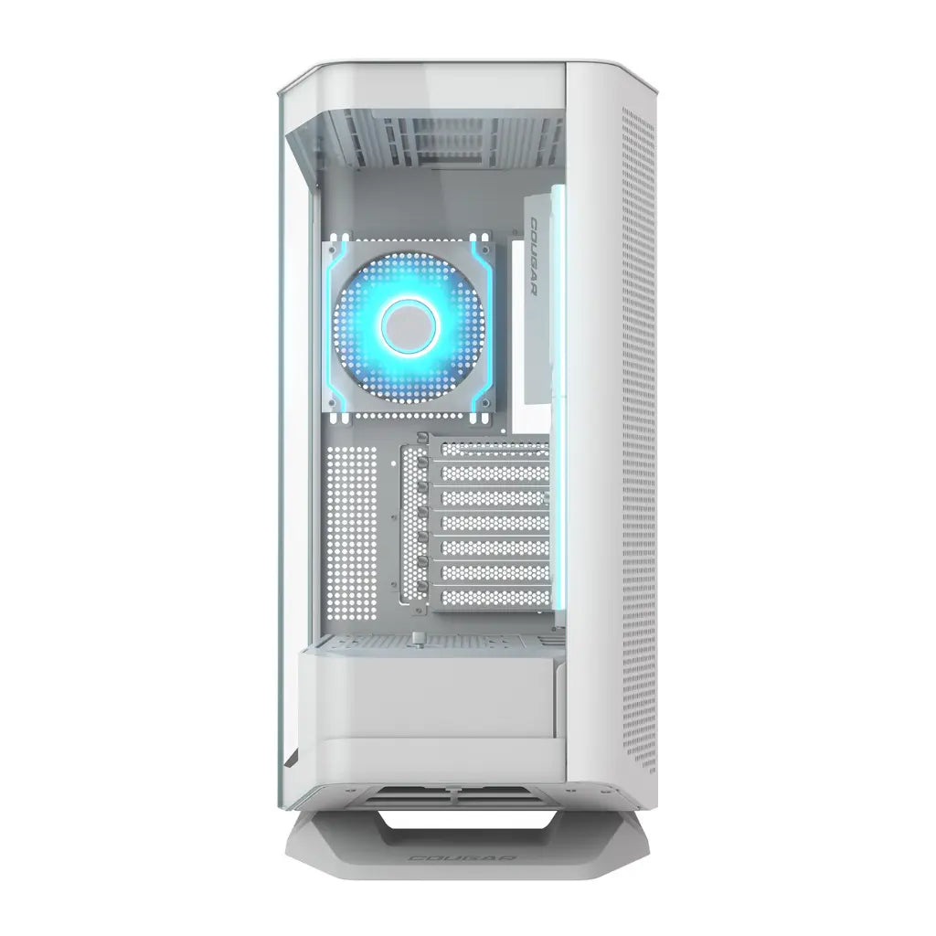 Cougar FV270 RGB Tempered Glass Mid‑Tower Computer Case with E‑ATX Support, Angled Airflow & ARGB Fans - White-tpstech.in