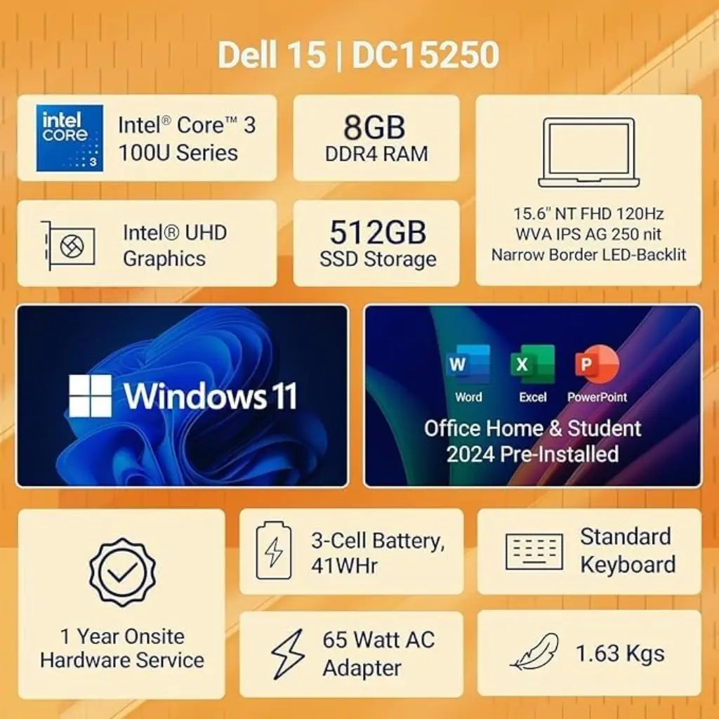 Dell Inspiron 5440 Laptop 14th Gen Intel Core 3 100U Processor 8GB DDR4 RAM 512GB SSD 14" FHD Display with 1 Year Warranty-tpstech.in