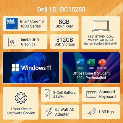 Dell Inspiron 5440 Laptop 14th Gen Intel Core 3 100U Processor 8GB DDR4 RAM 512GB SSD 14" FHD Display with 1 Year Warranty-tpstech.in
