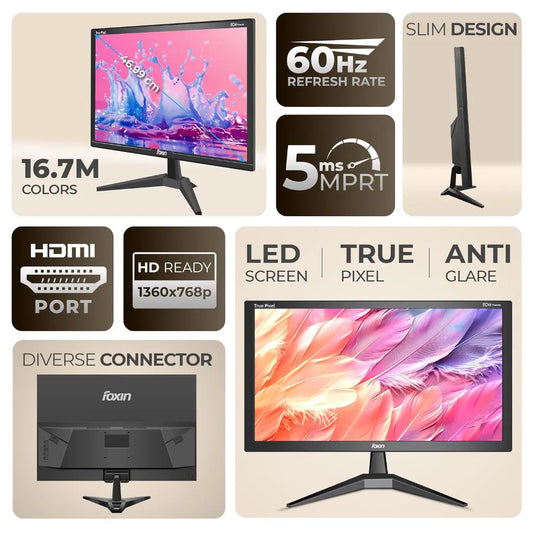 Foxin Crystal 19" 60Hz 5ms Flat LED Monitor Wall Mountable-tpstech.in