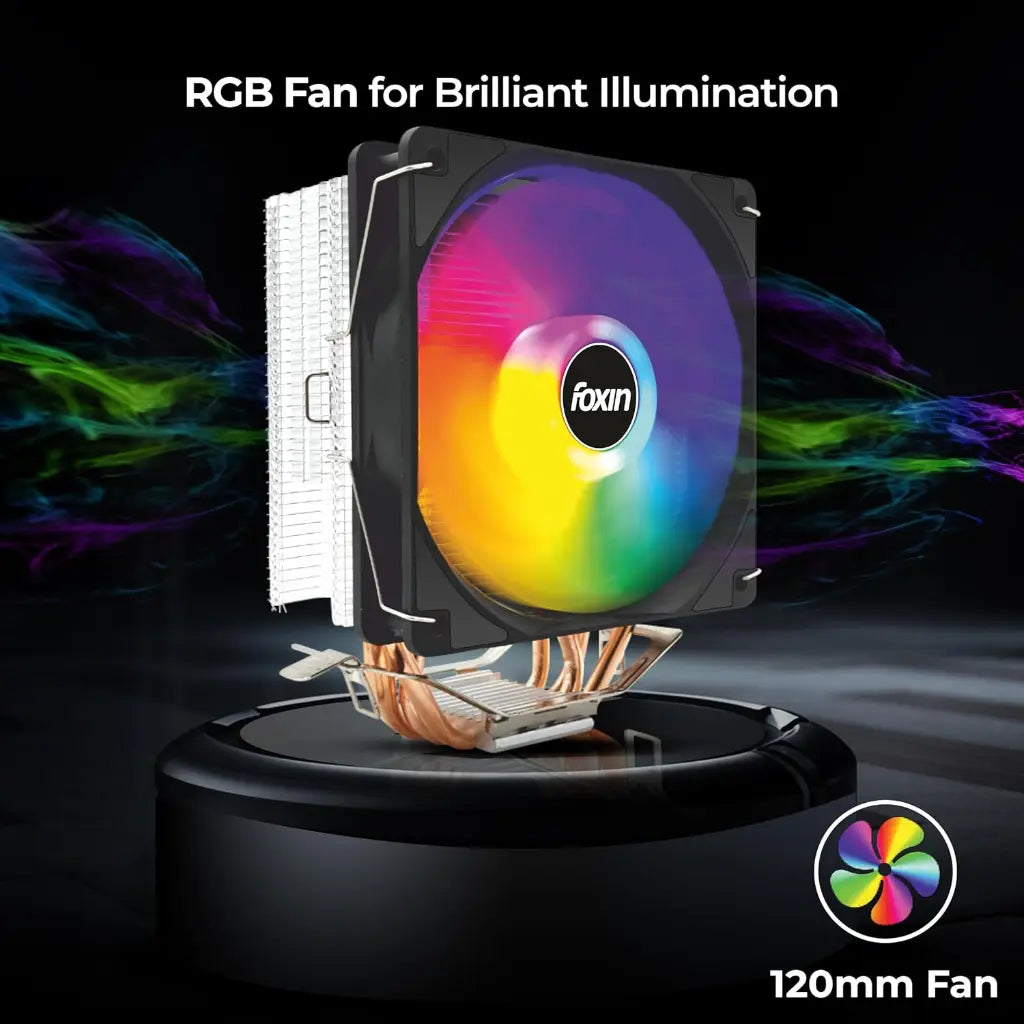 Foxin FCF 004 120mm RGB CPU Cooling Fan 1800 RPM 4 Copper Heat Pipes-tpstech.in