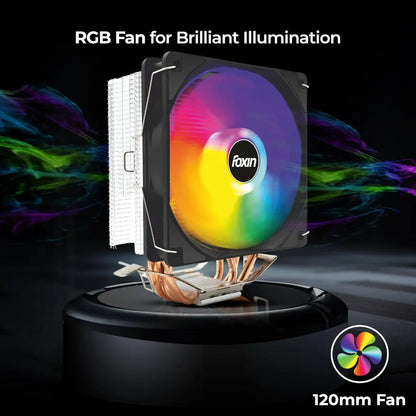 Foxin FCF 004 120mm RGB CPU Cooling Fan 1800 RPM 4 Copper Heat Pipes-tpstech.in