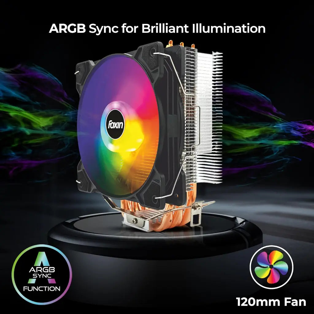 Foxin FCF 005 120mm RGB CPU Cooler with 6 Copper Heat Pipes-tpstech.in