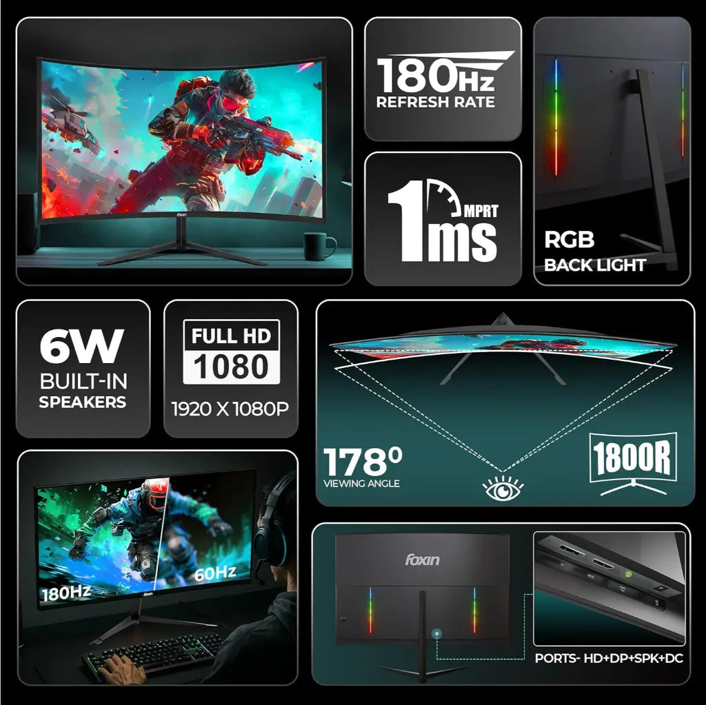 Foxin Phantom 32" 180Hz 1ms FHD Curved Gaming Monitor-tpstechin