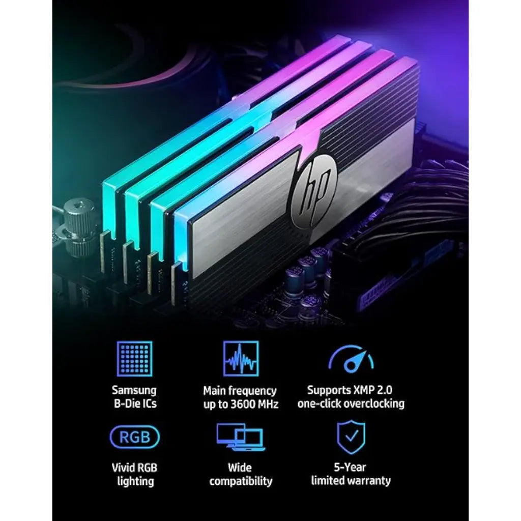 HP V10 16GB (8GBx2) RGB DDR4 RAM 3600 MHz Gaming Desktop Memory-tpstech.in