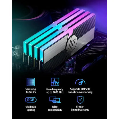 HP V10 16GB (8GBx2) RGB DDR4 RAM 3600 MHz Gaming Desktop Memory-tpstech.in