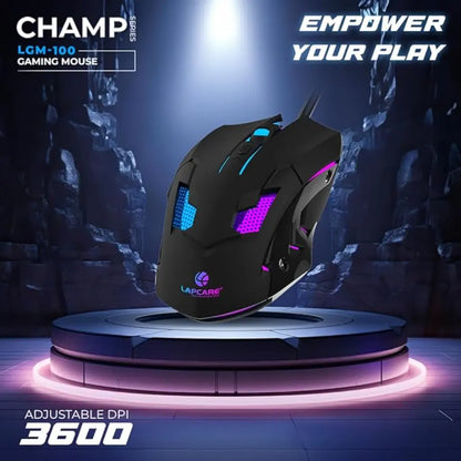 Lapcare Champ LGM-100 USB Wired RGB Gaming Mouse 3600DPI-tpstech.in