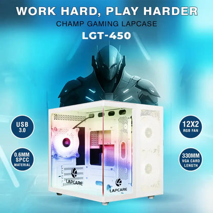 Lapcare Champ LGT-402 Tempered Glass ATX Gaming Computer Case without SMPS Champ - White-tpstech.in