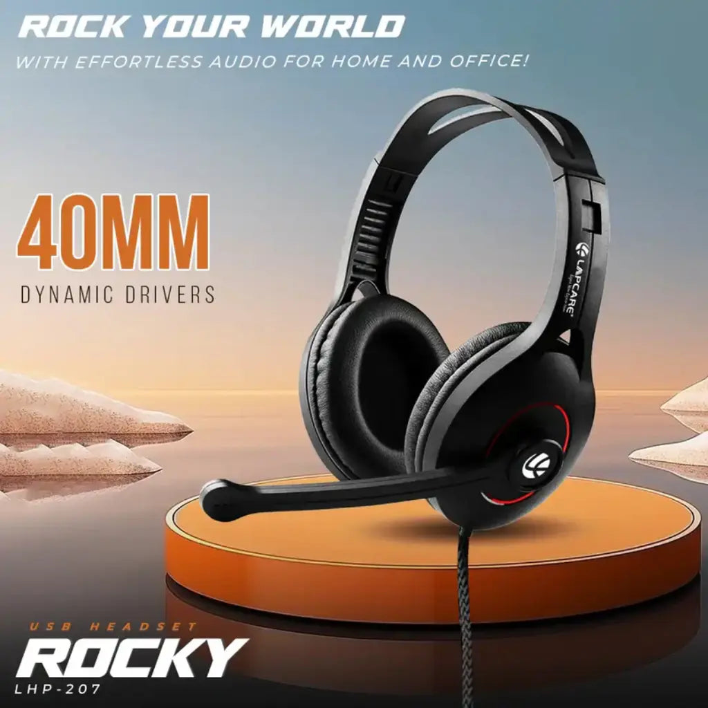 Lapcare Rocky LHP-207 USB Wired Headset with 40mm Drivers Adjustable Microphone-tpstech.in