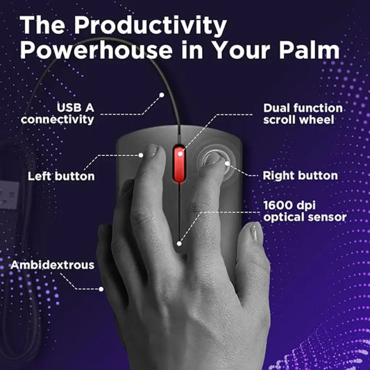 Lenovo 120 USB-A 1600 DPI Wired Optical Mouse - Black-tpstech.in