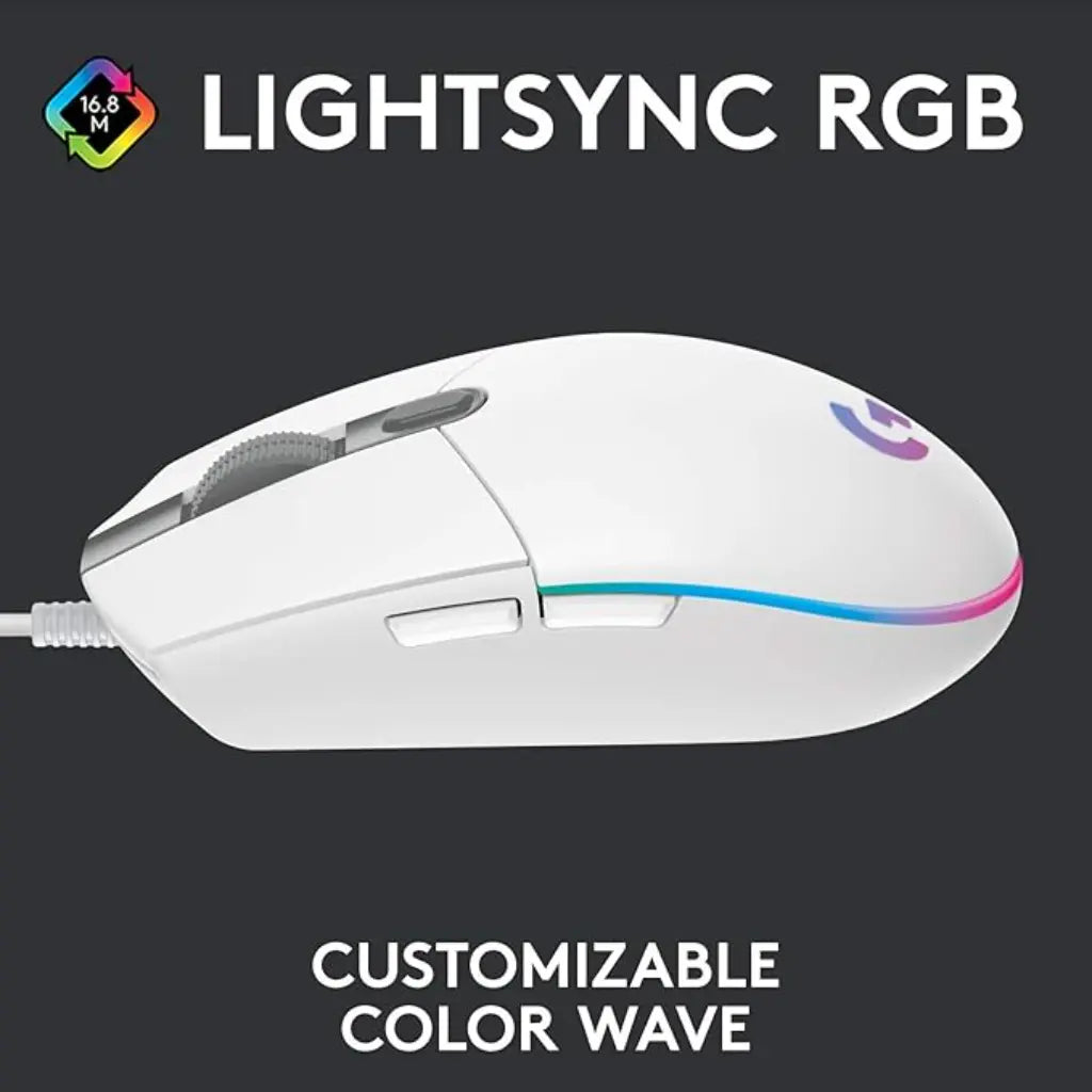 Logitech G102 Lightsync RGB Wired Optical Gaming Mouse - White-tpstech.in