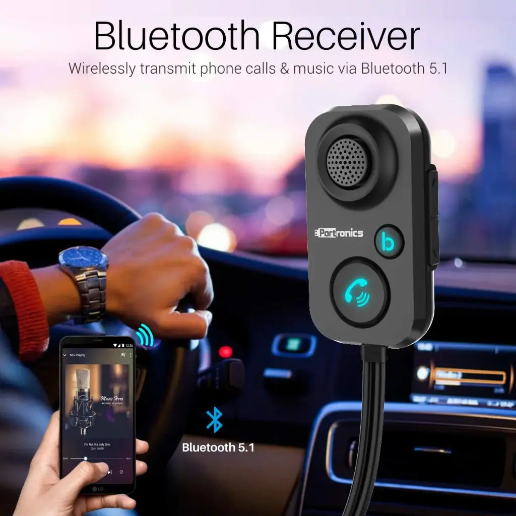 Portronics Auto 12 POR 1195 In Car Bluetooth Receiver with Bluetooth 5.1 Handsfree Calling-tpstech.in