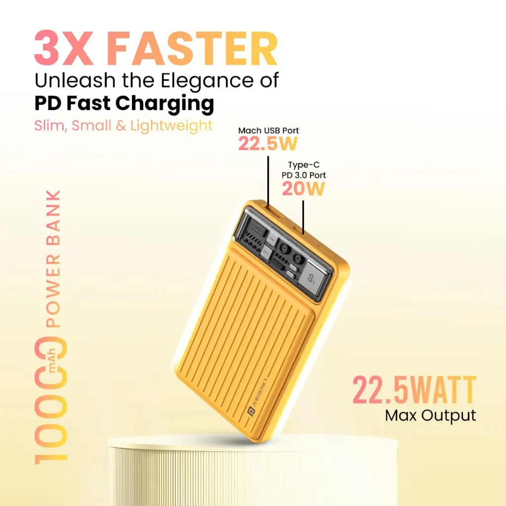 Portronics Luxcell Mini 10K 10000mAh Power Bank 22.5W Fast Charging-tpstech.in