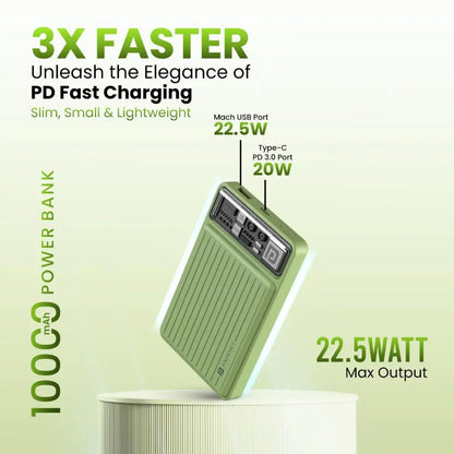 Portronics Luxcell Mini 10K 10000mAh Power Bank 22.5W Fast Charging - Green-tpstech.in