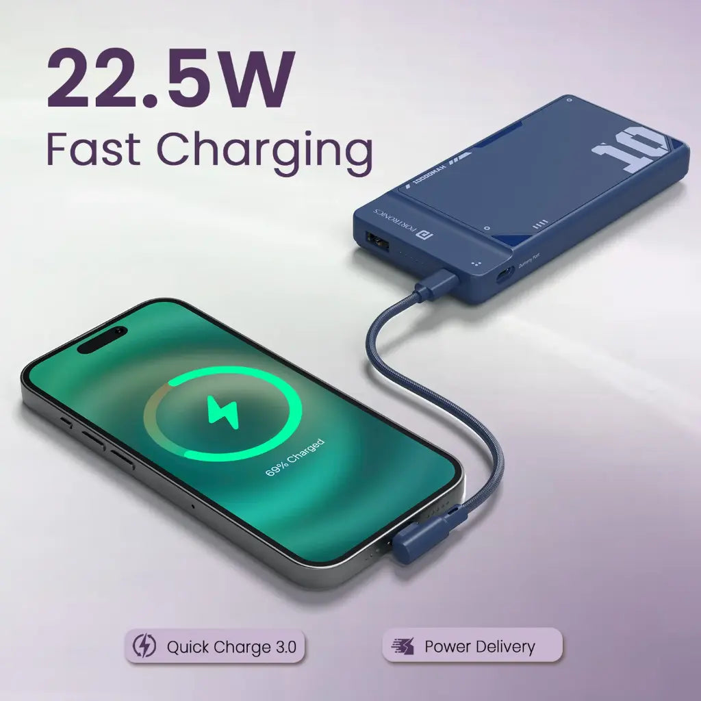 Portronics POR 2810 Luxcell Uno 10K 10000mAh Power Bank 22.5W Fast Charging-tpstech.in