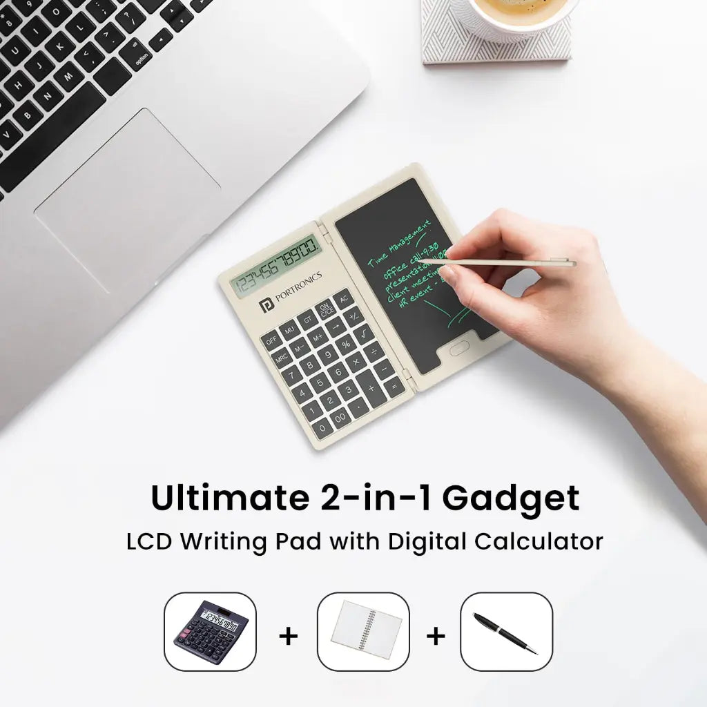 Portronics Ruffpad Calc Mini POR 2078 2 in 1 LCD Writing Pad with 12 Digit Calculator-tpstech.in