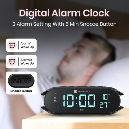 Portronics VoltClock POR 2129 15W Wireless Charger with Dual Alarm Clock-tpstech.in