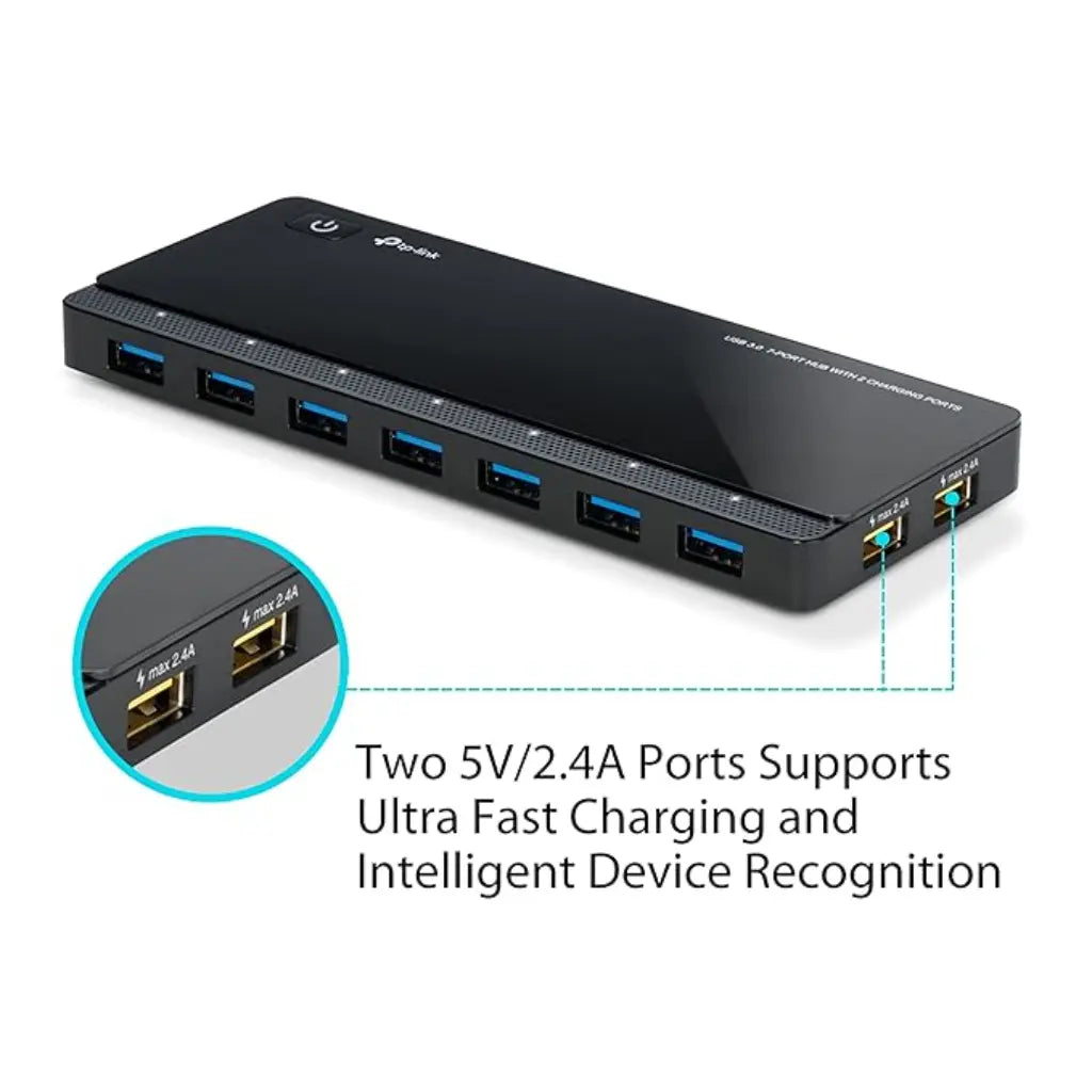 TP-Link UH720 USB 3.0 7-Port Hub with 2 Smart Charging Ports - tpstech.in