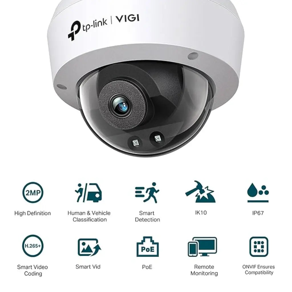 TP-Link VIGI C220I V1 2MP IR Dome Network Camera with AI Detection  IK10 Vandal-Proof & IP67-tpstech.in