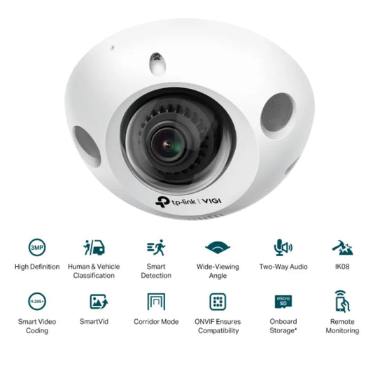 TP-Link VIGI C230I Mini 3MP 2.8MM IR Mini Dome Network Camera IK08 Vandal-Proof H.265+ Compression-tpstech.in
