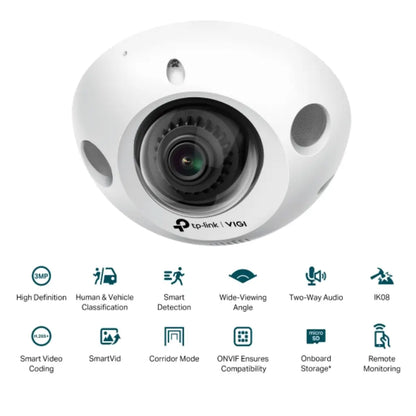 TP-Link VIGI C230I Mini 3MP 2.8MM IR Mini Dome Network Camera IK08 Vandal-Proof H.265+ Compression-tpstech.in
