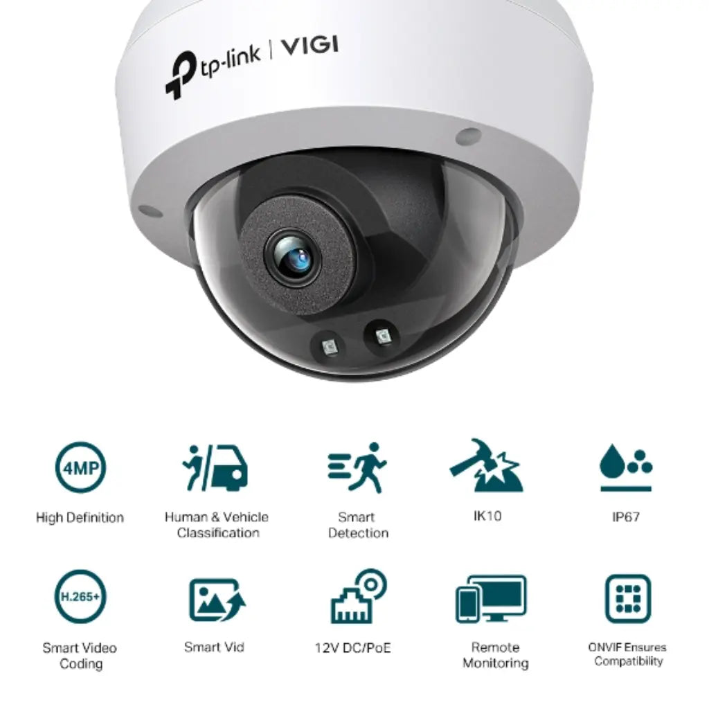 TP-Link VIGI C240I 4MP 4MM IR Dome Network Camera PoE & 12V DC IP67-tpstech.in