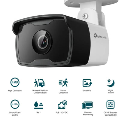 TP-Link VIGI C340I 4MP 2.8MM Outdoor IR Bullet Network Camera AI Detection IP67 PoE-tpstech.in