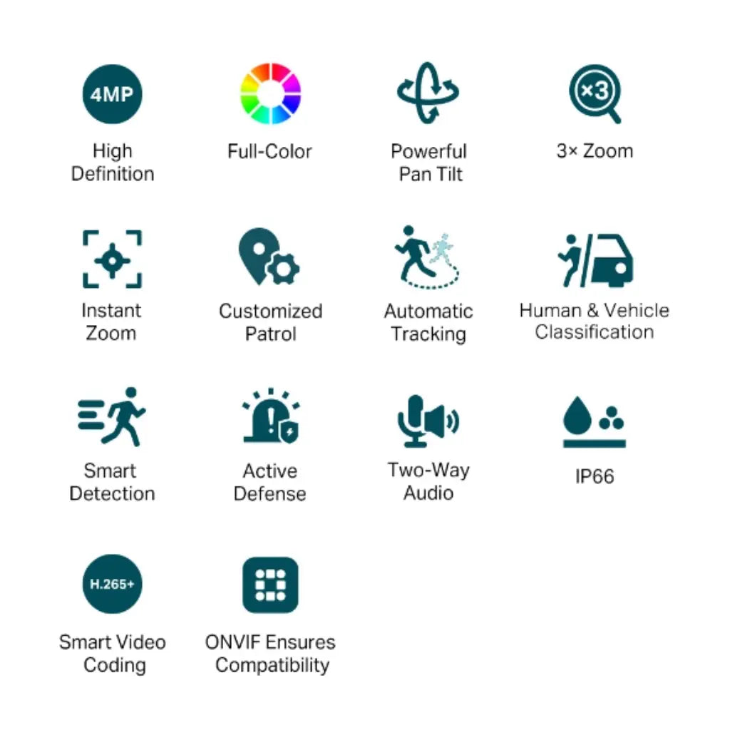 TP-Link VIGI C540V 4MP Pan/Tilt Outdoor Network Camera with 3× Zoom Full-Color Dual-Lens Varifocal Lens & IP66 Waterproof-tpstech.in