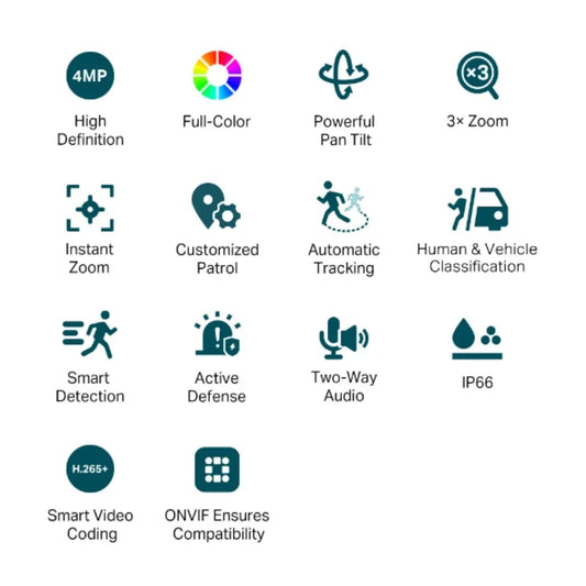 TP-Link VIGI C540V 4MP Pan/Tilt Outdoor Network Camera with 3× Zoom Full-Color Dual-Lens Varifocal Lens & IP66 Waterproof-tpstech.in