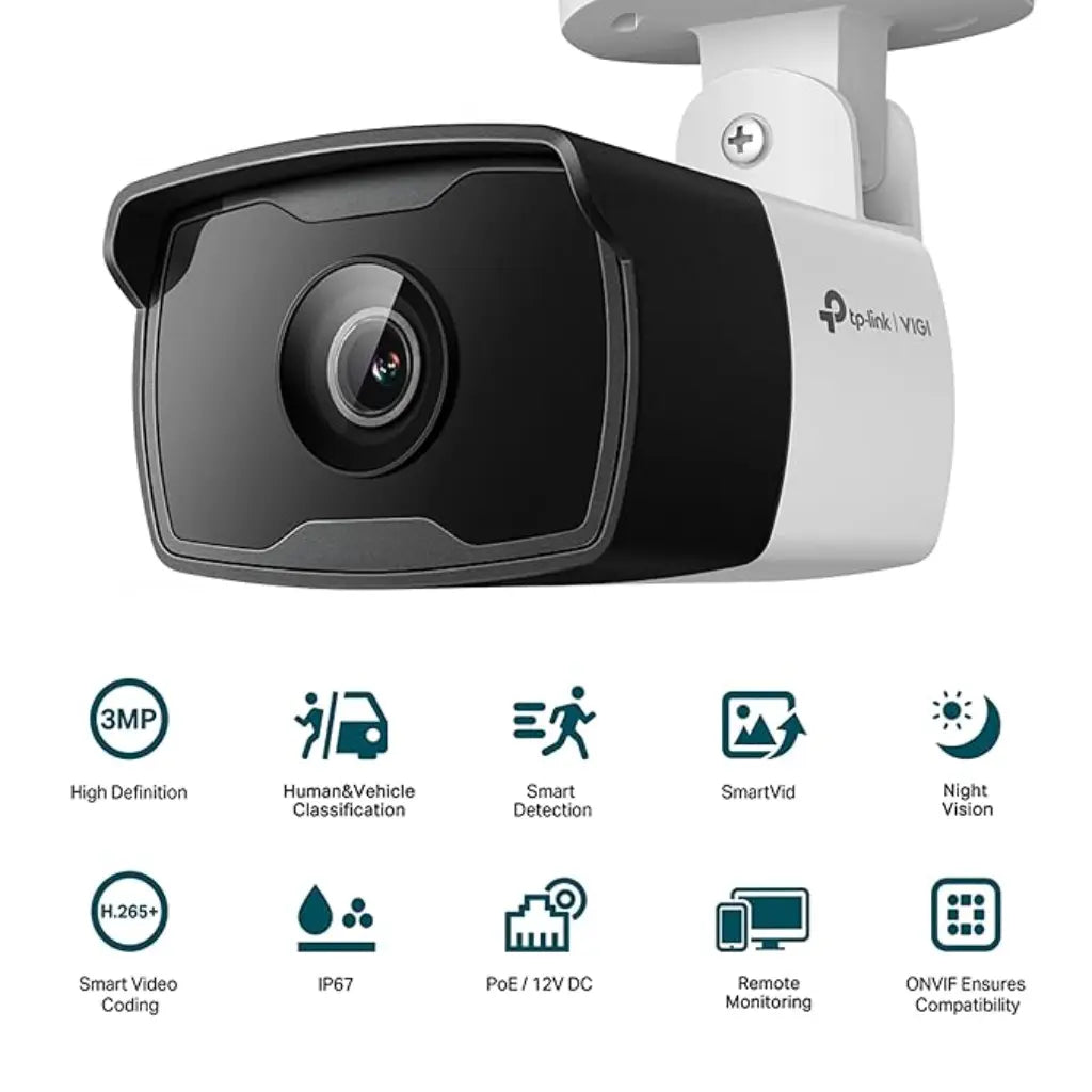 VIGI C330I 3MP Outdoor IR Bullet Network Camera with AI Detection PoE & H.265+ IP67 Waterproof-tpstech.in