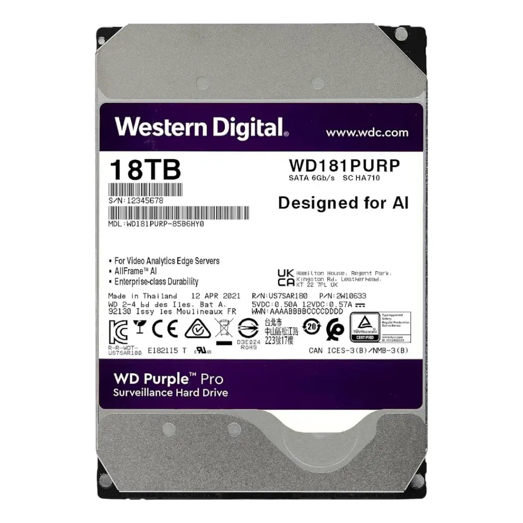 Western Digital Purple Pro 18TB 3.5" SATA 7200RPM Surveillance Hard Disk Drive-tpstech.in