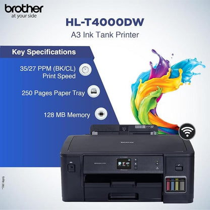 Brother HL-T4000DW A3 Ink Tank Refill Colour Printer with Auto Duplex Wi-Fi