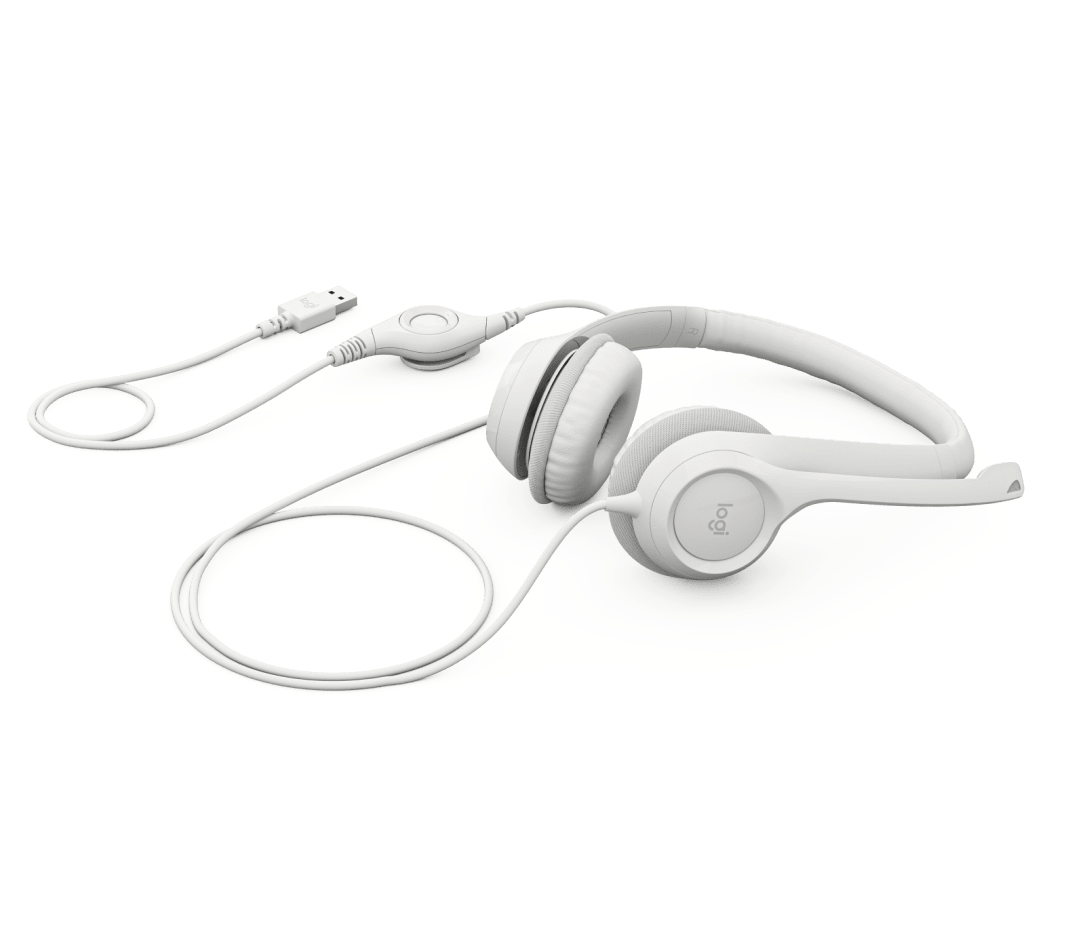 Logitech H390 USB Wired Headphone with Noise Cancelling Rotatable Mic- Off White