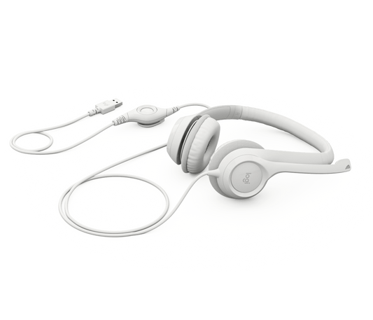 Logitech H390 USB Wired Headphone with Noise Cancelling Rotatable Mic- Off White
