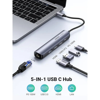 Ugreen USB-C 5-in-1 Dock with 4K HDMI 2×USB 3.0 Ports & 100W PD