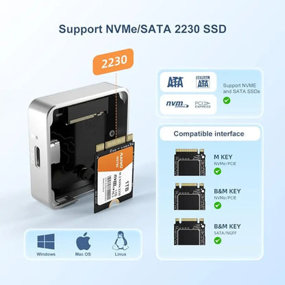 MAIWO K1725P2 Tool-Free USB 3.2 Gen2 10Gbps M.2 2230 NVMe SATA SSD Enclosure