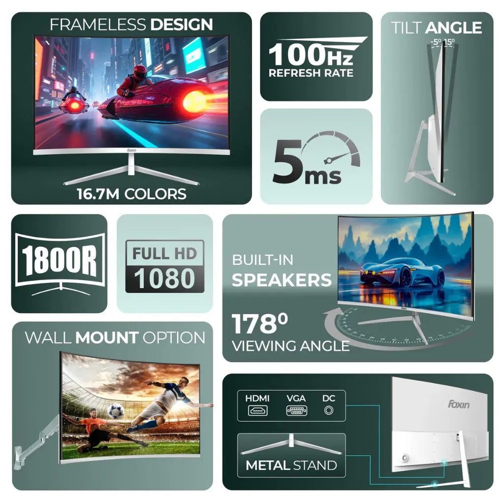 Foxin Elite Pro 24" 100Hz Full HD 1080p Curved LED Monitor