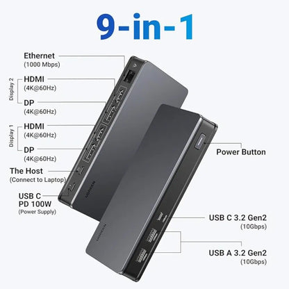 Ugreen 9 in 1 USB C Multifunction Adapter Dual 4K 60Hz HDMI