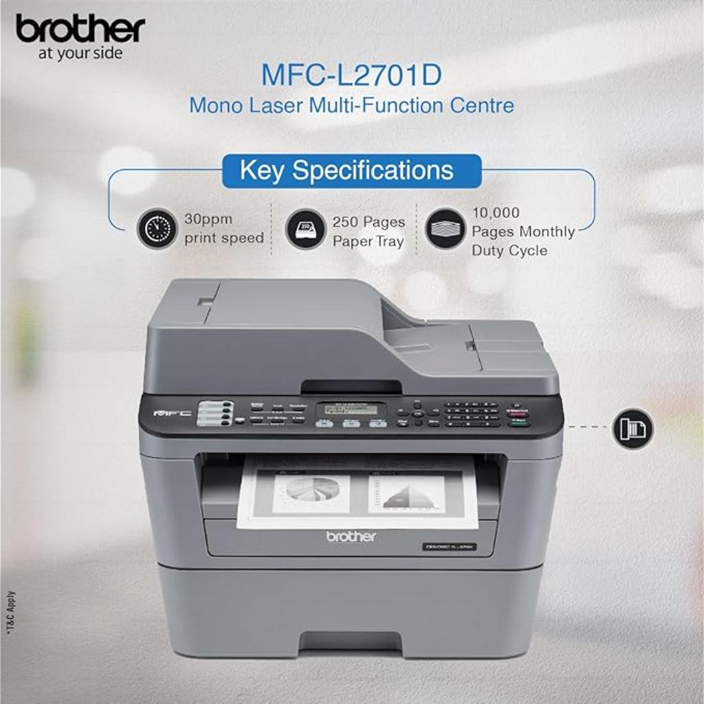Brother MFC-L2701D Monochrome Laser Multifunction Printer with Auto Duplex Printing and USB Connectivity