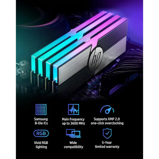 HP V10 16GB (8GBx2) RGB DDR4 RAM 3200MHz CL14 Gaming Desktop Memory