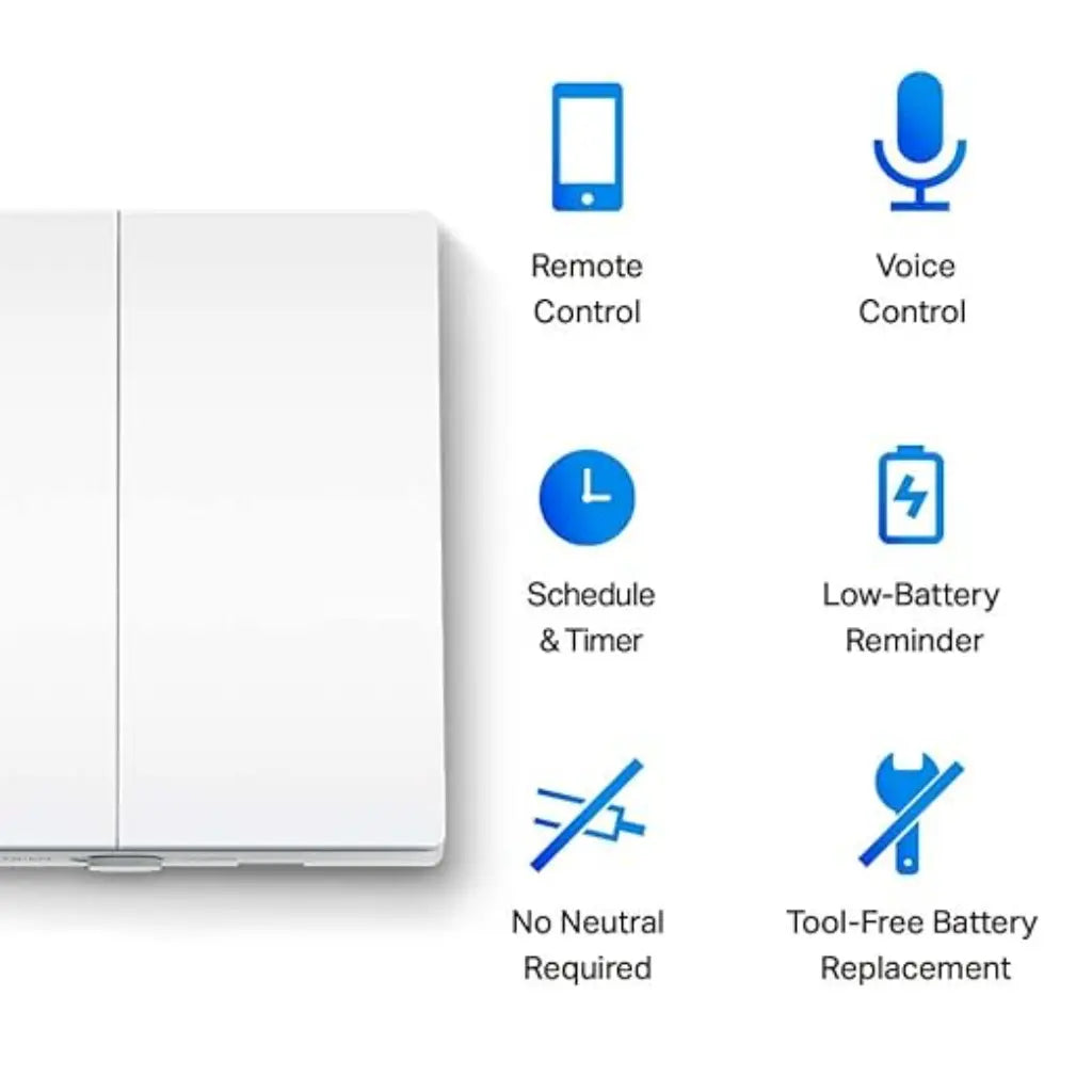  TP-Link Tapo S220 Smart Light Switch 2-Gang 1-Way No Neutral Wire Battery Powered-tpstech.in
