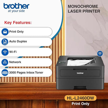 Brother HL-L2460DW Monochrome Laser Printer with Wireless & Duplex Printing 34 PPM