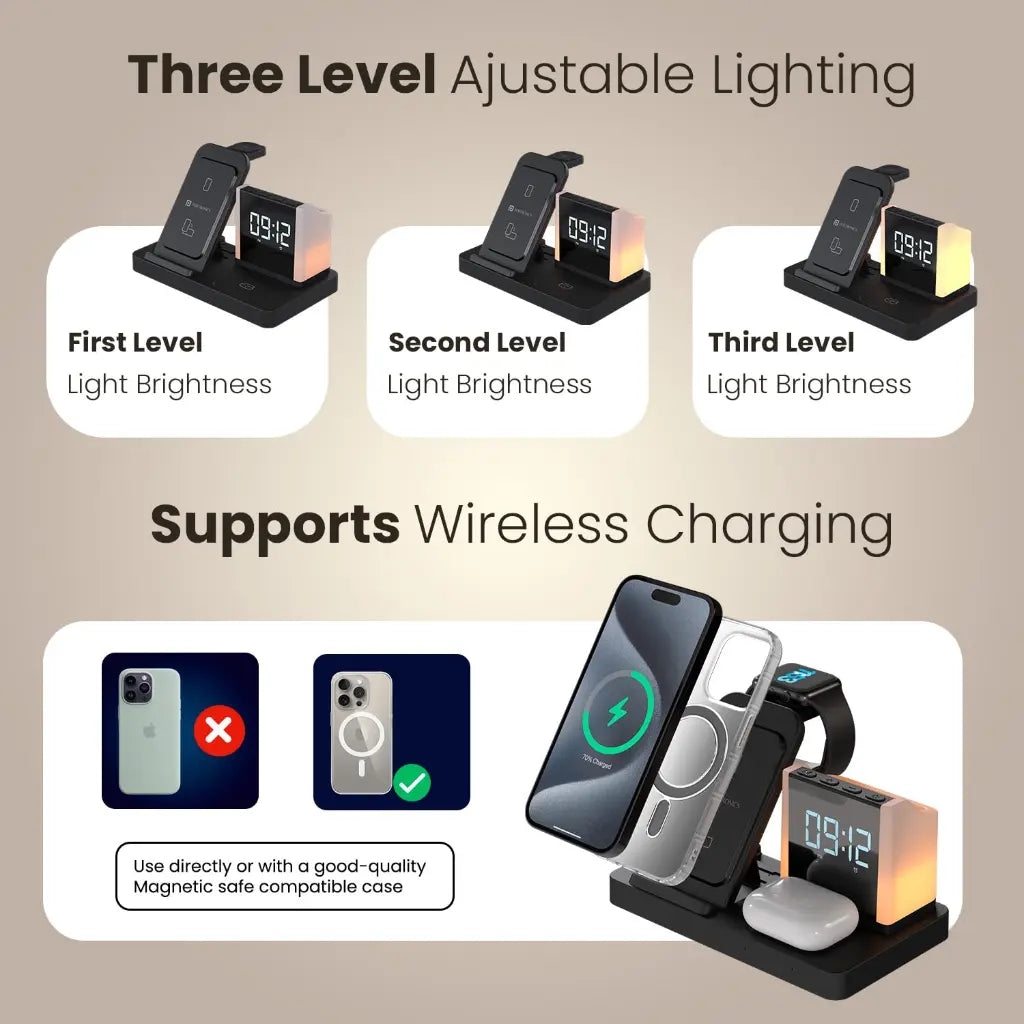Portronics Hexacharge POR 2128 6‑in‑1 15W Fast Wireless Charging Station with Digital Alarm Clock