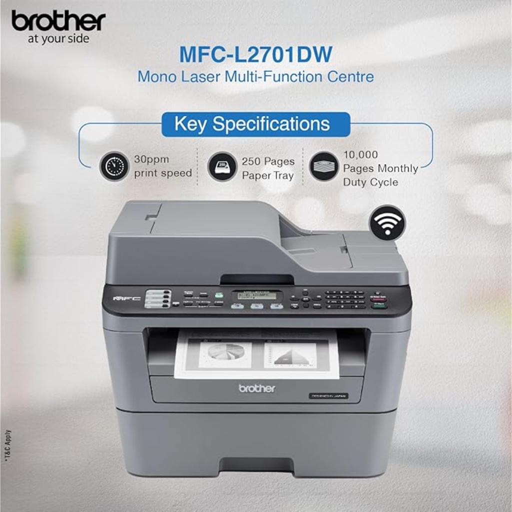 Brother MFC-L2701DW Monochrome Laser Multi Function Duplex Printer with Wireless Networking