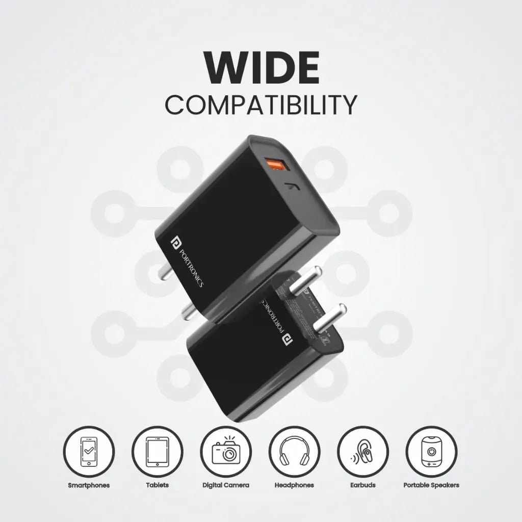 Portronics Adapto 45 POR 1445 20W Dual Port Fast Charger with USB C and USB A Output-tpstech.in