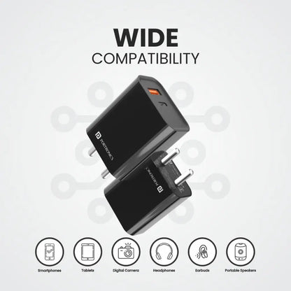 Portronics Adapto 45 POR 1445 20W Dual Port Fast Charger with USB C and USB A Output-tpstech.in